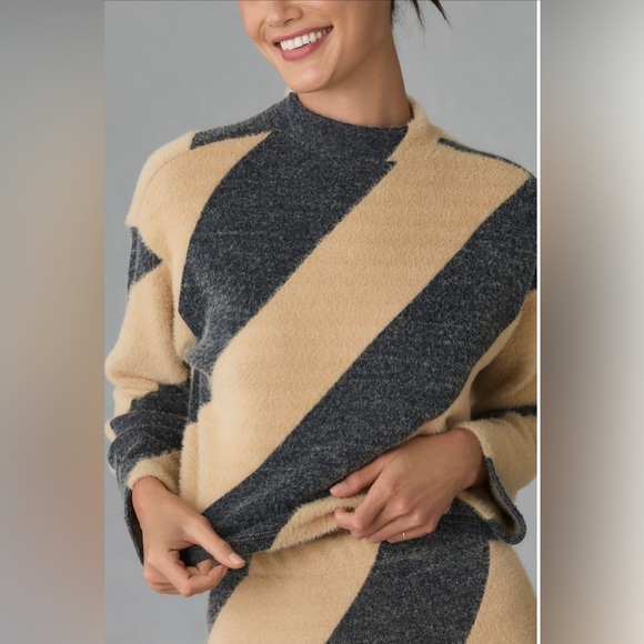 NWT Maeve Striped Knit Midi Skirt and Top in Charcoal and Tan - Picture 4 of 15